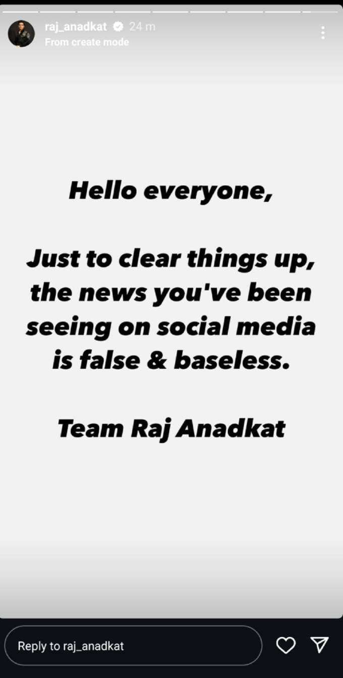 Raj Anadkat Instagram Story On Engagement