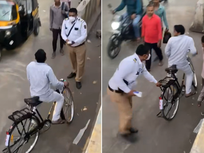 ‘टार्गेट पूर्ण करण्यासाठी काहीही?’ ट्रॅफिक पोलिसानं सायकलचं कापलं चालान, व्हिडीओ पाहून नेटकरी घेतायेत फिरकी