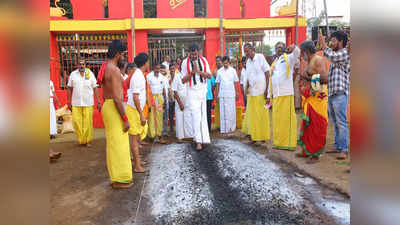 குண்டம் இறங்கி வழிபாடு செய்து பிரச்சாரத்தில் ஈடுபட்ட கோவை அதிமுக வேட்பாளர்!