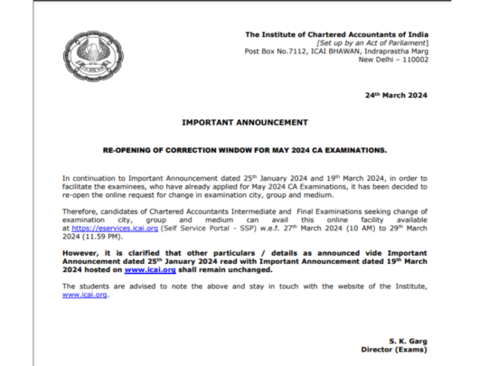 ICAI CA May Exam 2024 : आयसीएआय सीए इंटर, फायनल ऍप्लिकेशन विंडो पुन्हा उघडली, तुम्ही काय बदल करू शकता हे जाणून घ्या?