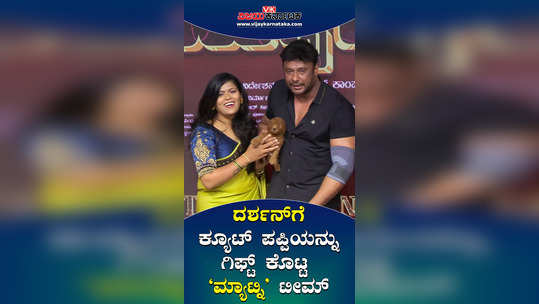 challenging star darshan receives cute puppy from matinee movie team
