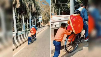 भगवान ऐसा बेटा सबको दें..., पुल पर साइकिल चढ़ा रहे पापा की मदद करते दिखा मासूम, वीडियो ने लोगों को रूला दिया!