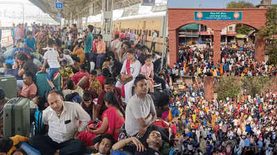सूरत के उधना स्टेशन पर प्रवासी मजदूरों का सैलाब, कम पड़े रेलवे के इंतजाम, सिर्फ 16 हजार को मिली ट्रेन, जानें वजह