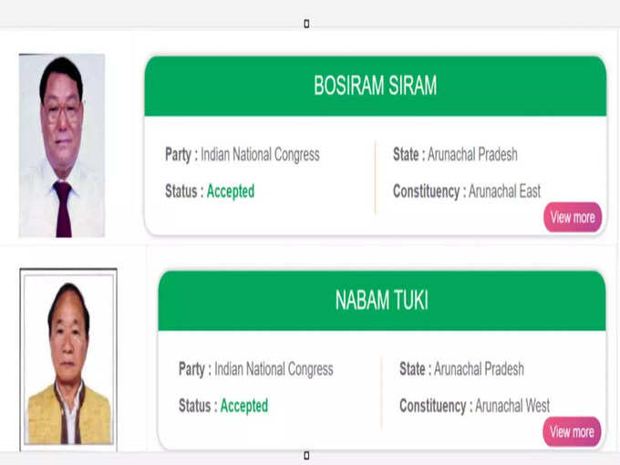 अरुणाचल प्रदेश से कांग्रेस के दो उम्मीदवार