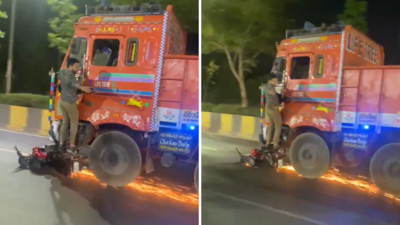 Hit and Run Video: तेज रफ्तार ट्रक ने बाइक को मारी टक्कर, रुकने की बजाय घसीटते हुए ले गया, चौंकाने वाला वीडियो वायरल
