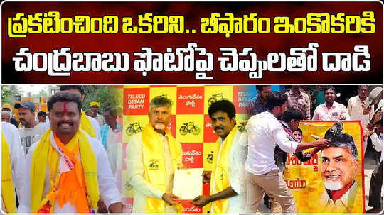 tdp followers attack with slippers on nara chandrababu naidu photo