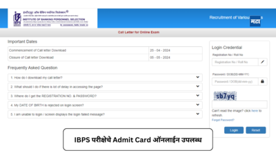 IBPS Admit Card 2024 : आयबीपीएसमध्ये या पदांच्या भरती परीक्षेसाठी प्रवेशपत्र ऑनलाईन उपलब्ध; असे डाउनलोड करा