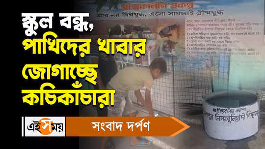 students are feeding birds as their summer project in school watch bengali video