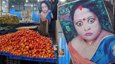 सब्जी की दुकान पर टांगी आंखें फाड़कर देखती महिला की तस्वीर, अब इंटरनेट की जनता समझा रही है इसके पीछे का लॉजिक
