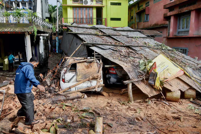 Cars got damaged due to heavy rains and winds triggered by remal