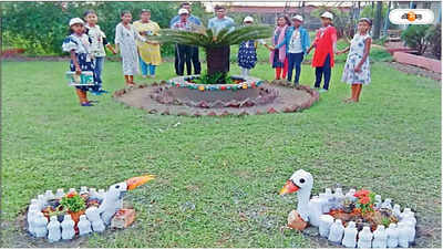 World Environment Day 2024: পরিবেশ দিবস উপলক্ষে পলিব্যাগ, বোতলে তৈরি ইকো ব্রিকসে সাজল বাগান