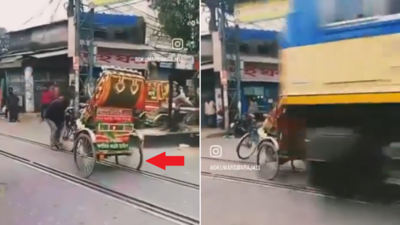 Train Hit Rickshaw Video: रेलवे ट्रैक में फंस गया रिक्शे का पहिया, तभी आ गई तेज रफ्तार ट्रेन, फिर रिक्शवाले ने जो किया वह देख सब चौंक गए