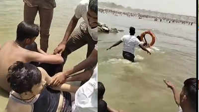 एक और डूब रहा है, उसकाे पकड़ो... रेस्‍क्‍यू का लाइव एक्‍शन, प्रयागराज जल पुलिस ने 3 युवकों की जान बचाई