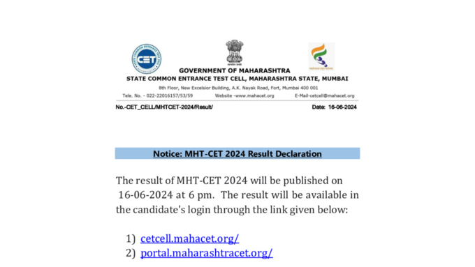 MHT CET 2024 निकालाची सूचना