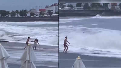 Sea Viral Video: समुद्र की लहरों के बीच मस्ती कर रहा था कपल, आई इतनी भयंकर लहर कि बॉयफ्रेंड लड़की को ढूंढता ही रह गया