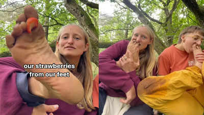 ये क्या! सही सलामत होने के बाद भी पैर से स्ट्रॉबैरी खाने लगी दो महिलाएं, वीडियो देखकर पब्लिक शॉक्ड