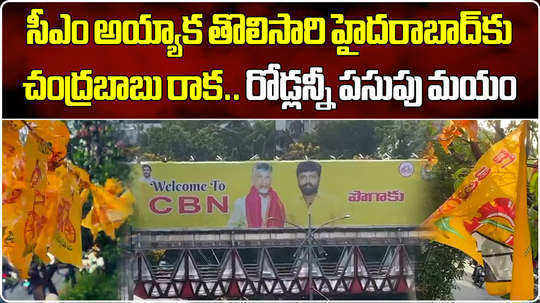 tdp activists give grand welcome to ap cm chandrababu in hyderabad