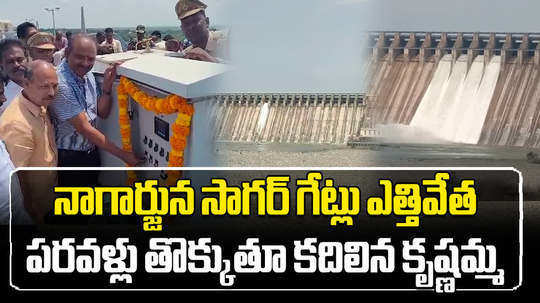 six crest gates of nagarjuna sagar project lifted to discharge flood flow