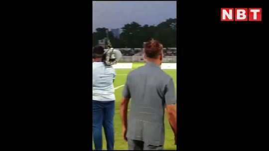 yogi kicked the football into the goal post crowd gathered to watch the match between east bengal and mohun bagan