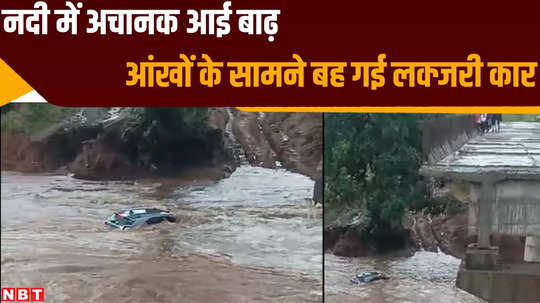 strange news from surguja youths car swept away in sudden flood in river watch video