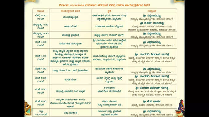 ಅ. 3ರಂದು ನಡೆಯುವ ಕಾರ್ಯಕ್ರಮಗಳು