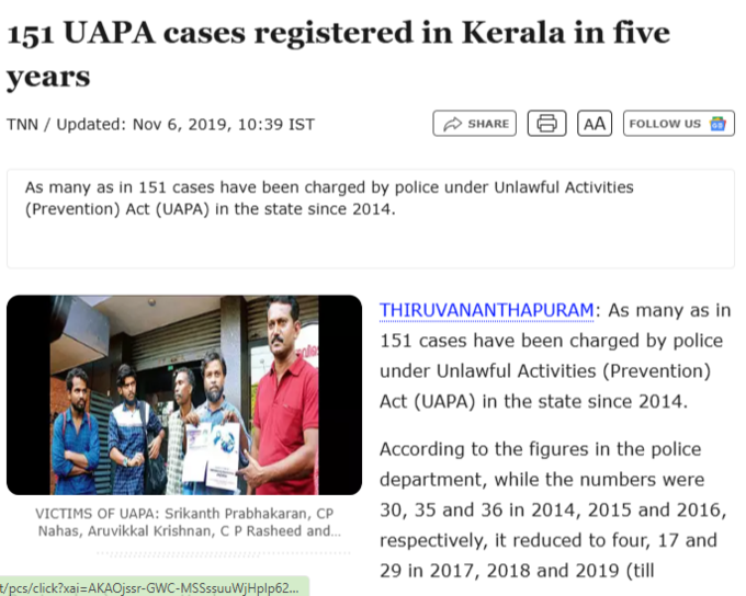 kerala leads uapa cases claim fact check TOI SS