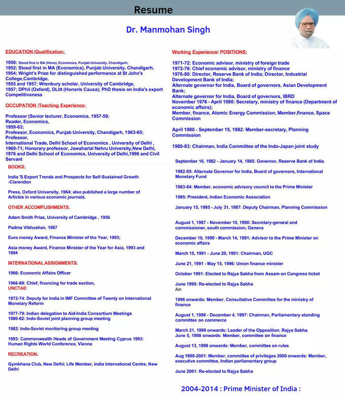 manmohan singh full cv