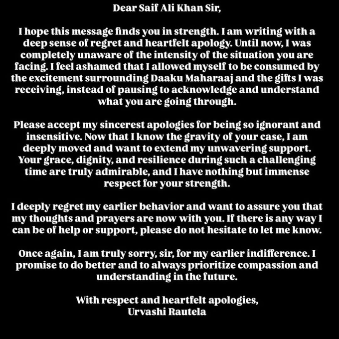 Urvashi Rautela's Apology