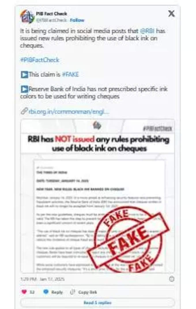 Fact check confirms that social media post claiming bank cheques not to be filled by black ink is false