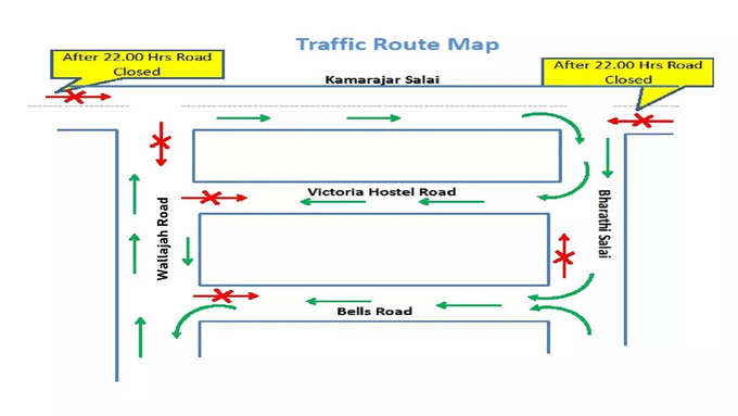 traffic diversions in chepauk  Cricket Stadium