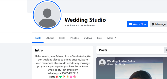 Screenshot Of Wedding Studio FB Page