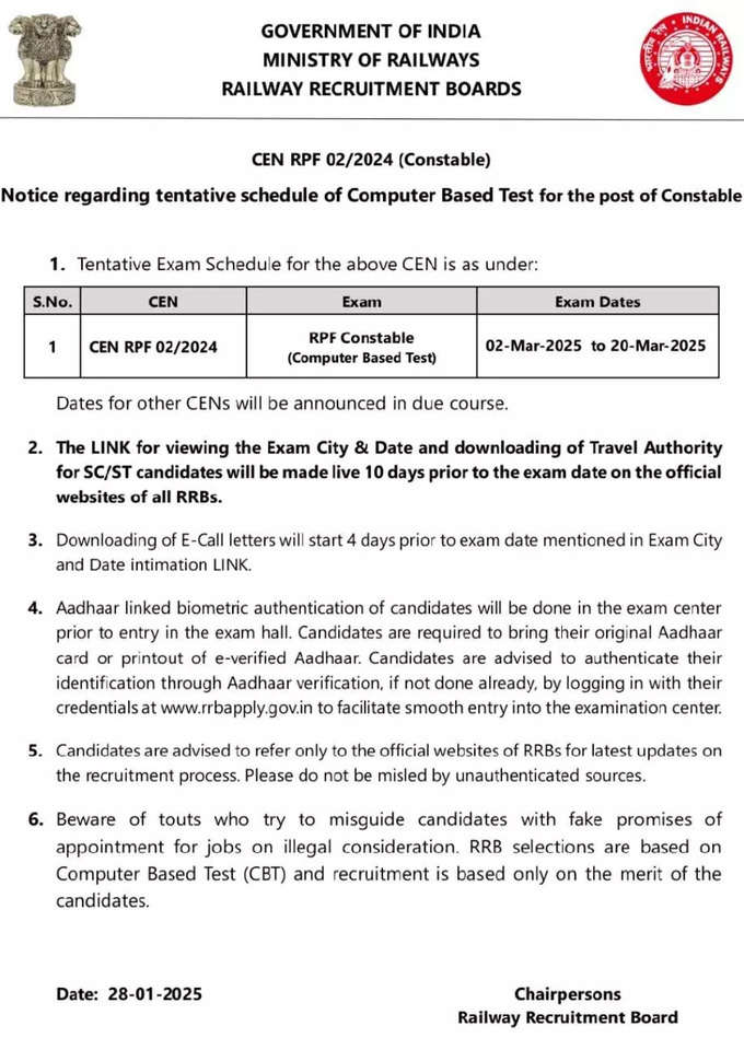 RRB RPF Constable Recruitment Notice 2025.