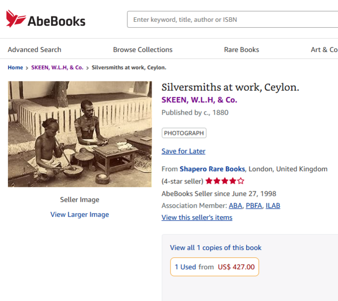 ceylon colombo silversmith SS abebooks