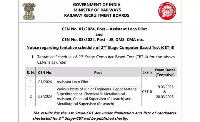 RRB Exam Dates 2025