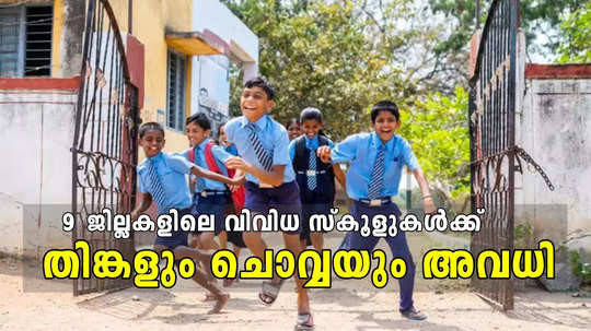 നാല് ജില്ലകളിലെ വിവിധ വിദ്യാഭ്യാസ സ്ഥാപനങ്ങൾക്ക് തിങ്കളും ചൊവ്വയും അവധി; സ്കൂളുകൾ വിശദമായി അറിയാം