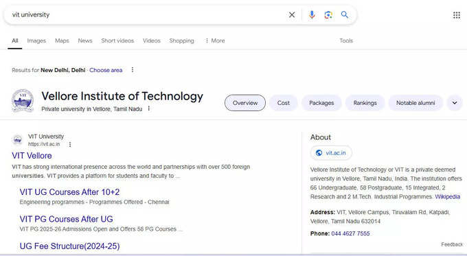 VIT University on google