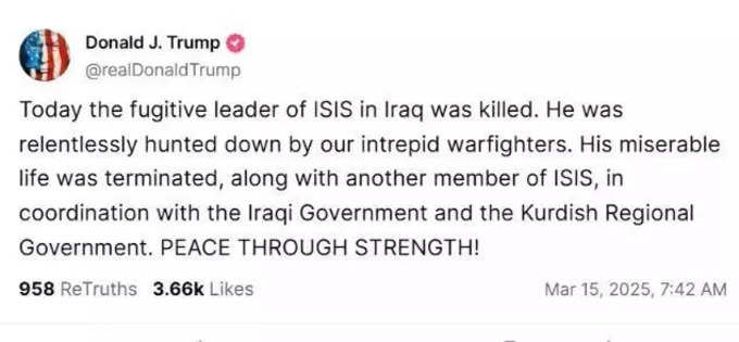 Trump's post on ISIS Chief of Global Operations Abu Khadijah