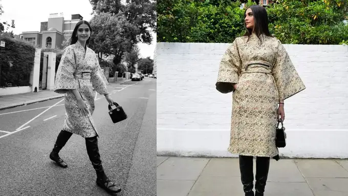 साथ में पहनी लेदर पेंट्स