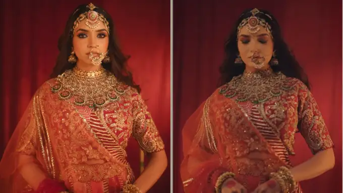 लाल लहंगा पहन आइकॉनिक लुक किया री-क्रिएट