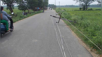 ಬಿರುಗಾಳಿಗೆ ನೆಲಕ್ಕೆ ಬಿದ್ದ ವಿದ್ಯುತ್ ಕಂಬ, ಮರಗಳು