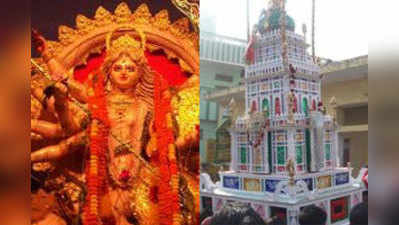 यहां एक पंडाल में रखे हैं ताजिया और दुर्गा प्रतिमा