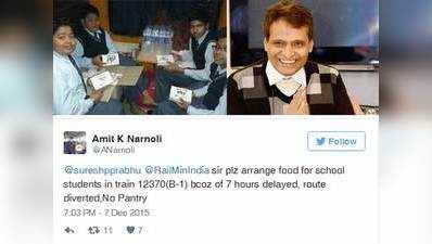 एक ट्वीट और रेल मंत्री ने ट्रेन में भिजवा दिया खाना