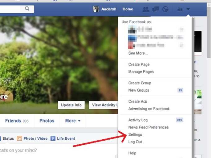 फेसबुक सेटिंग्स में जाएं