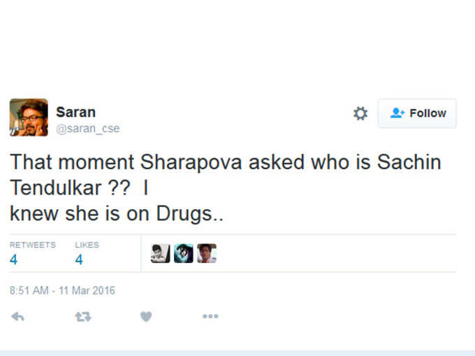 ट्विटर पर सचिन के फैन्स ने शारापोवा के लिए मजे