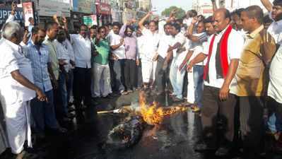 திமுக.,வினர் சஸ்பெண்ட்; சபாநாயகர் தனபால் உருவபொம்மை எரிப்பு