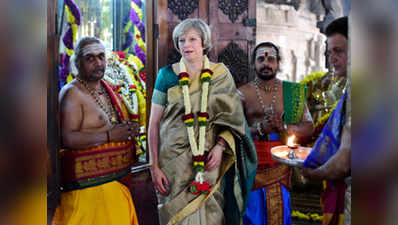 Saree-clad British PM visits temple in Bengaluru 