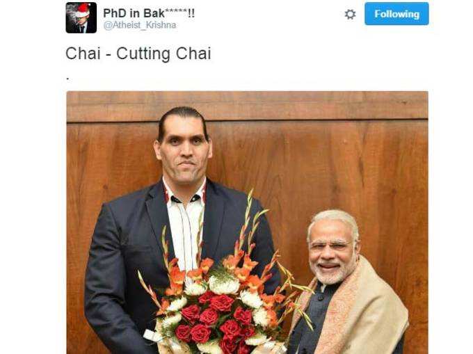 PM मोदी के साथ खली की फोटो ने ट्विटर पर मचाई खलबली!
