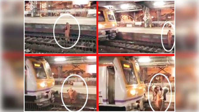 Watch: Train halts inches away from woman walking on track 