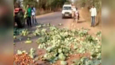 Agitated farmers throw vegetables on road 