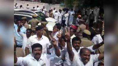 Chennai: Supporters of Palaniswami celebrate outside Raj Bhavan 